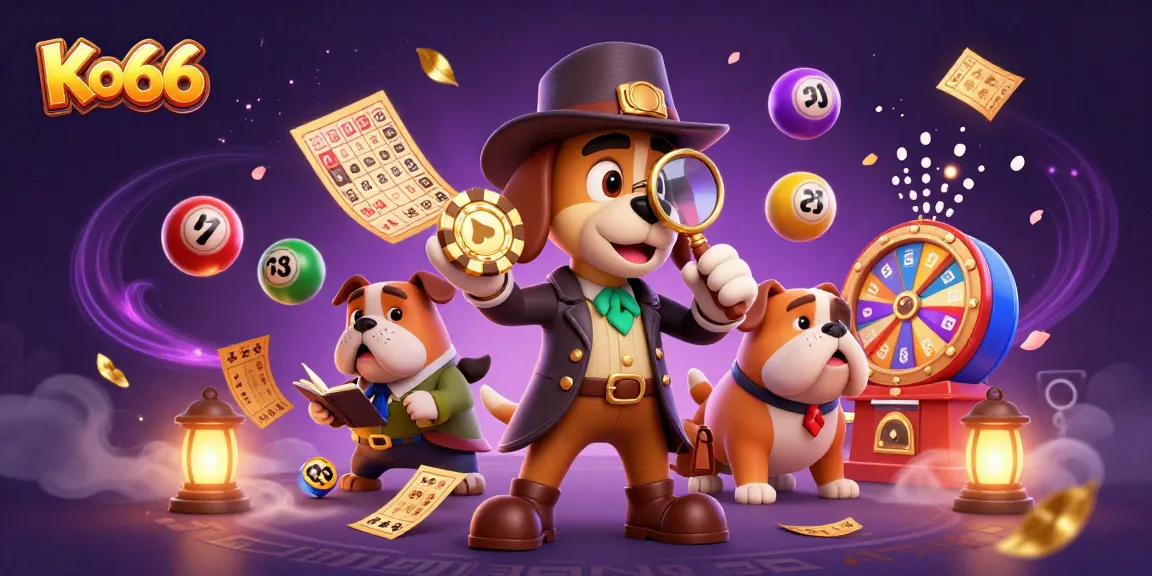 Explore Ko66's vibrant gaming world with a cartoon detective uncovering poker chip clues.