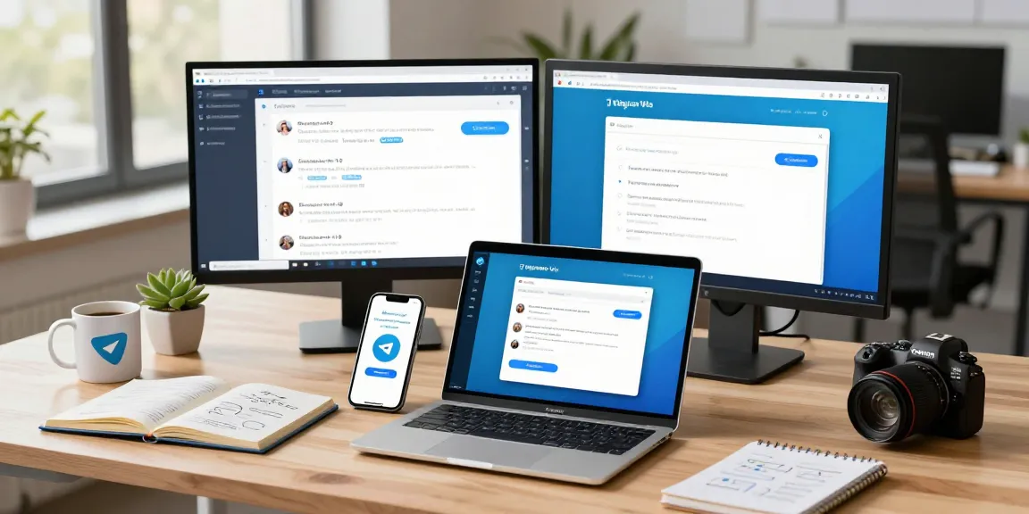 Engaging workspace showcasing the Telegram Web Version on a laptop, emphasizing productivity and technology.
