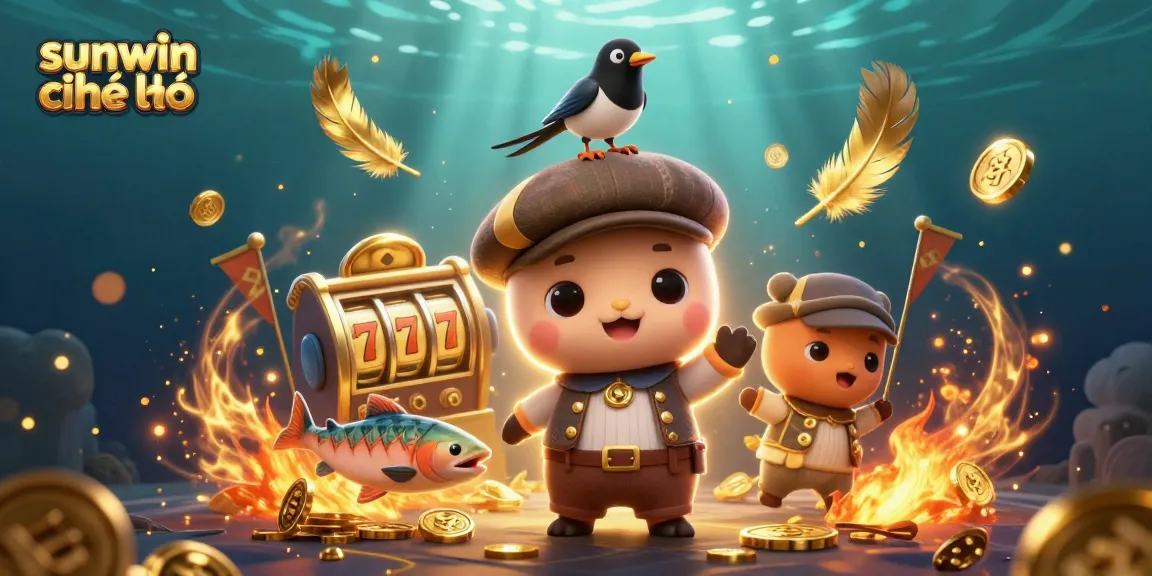 Experience the excitement of sunwin chính chủ in this dynamic casino-themed illustration featuring engaging characters and golden game elements.